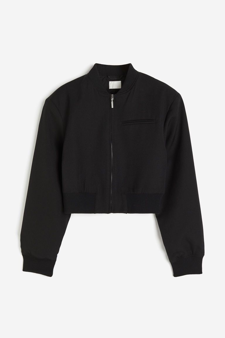 H & M - Cropped bomber jacket - Black | H&M (UK, MY, IN, SG, PH, TW, HK)