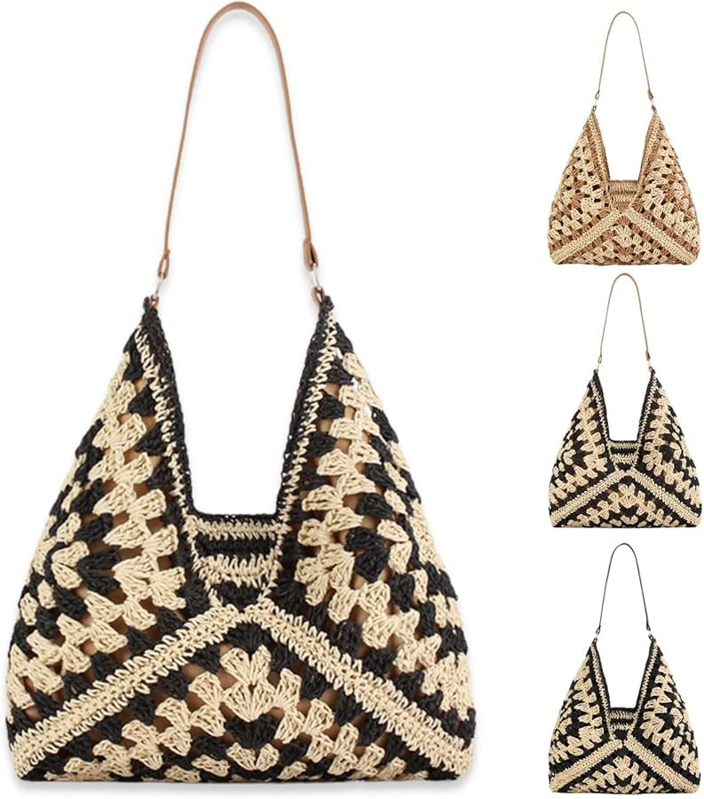 Summer Straw Bag for Women, Large Beach Purse for Hand Woven, Vintage Straw Top Handle Bags, Wick... | Amazon (US)