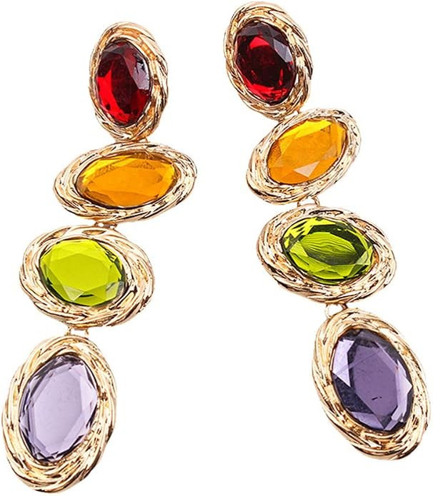 Happyyami Fashion Rhinestone Eardrop Earrings for Women Retro Style Shiny Metal for Party | Amazon (US)