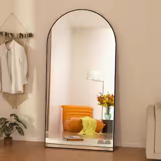 GOGEXX 28 in. W x 71 in. H Oversized Arched Full Length Mirror Wood Framed Black Wall Mounted/Sta... | The Home Depot