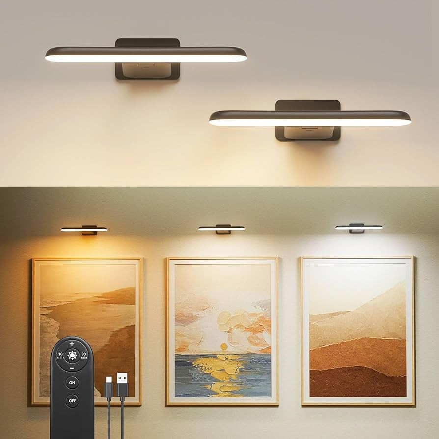 FULEN 2 Pack Picture Lights for Wall,Battery Operated Wall Sconce Rechargeable,LED Wall Light Cor... | Amazon (US)