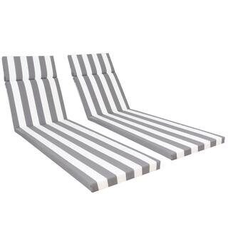2-Pieces Chaise Lounge Cushions Outdoor, 74.85 in. x 22.80 in. x 2 in. Lounge Chair Cushions, Gray/White Stripe | The Home Depot