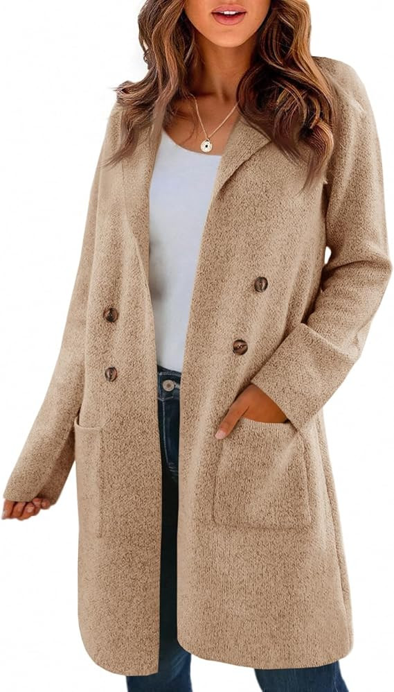 Saodimallsu Womens Long Cardigan Sweaters Open Front Knit Dressy Casual Chunky Lapel Coatigan Fal... | Amazon (US)