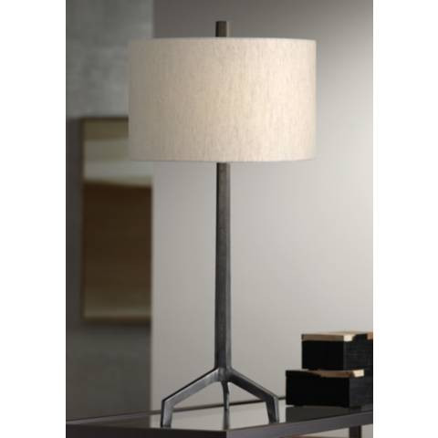 Ivor Raw Steel and Burnished Distressing Table Lamp | Lamps Plus
