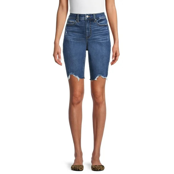 Time and Tru Women's High Rise Bermuda Shorts with Sharkbite Hem | Walmart (US)