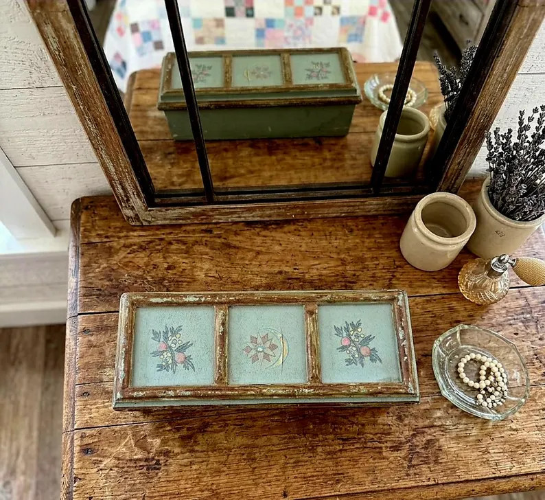 Antique Hand-Painted Wooden Box \u2013 1930s Farmhouse Jewelry Box \u2013 Velvet Lined \u2013 Rus... | Etsy (Global)