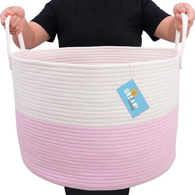 OrganiHaus Pink Cotton Rope Storage Baskets for Laundry and Nursery | Pink Organizer Basket for G... | Amazon (US)