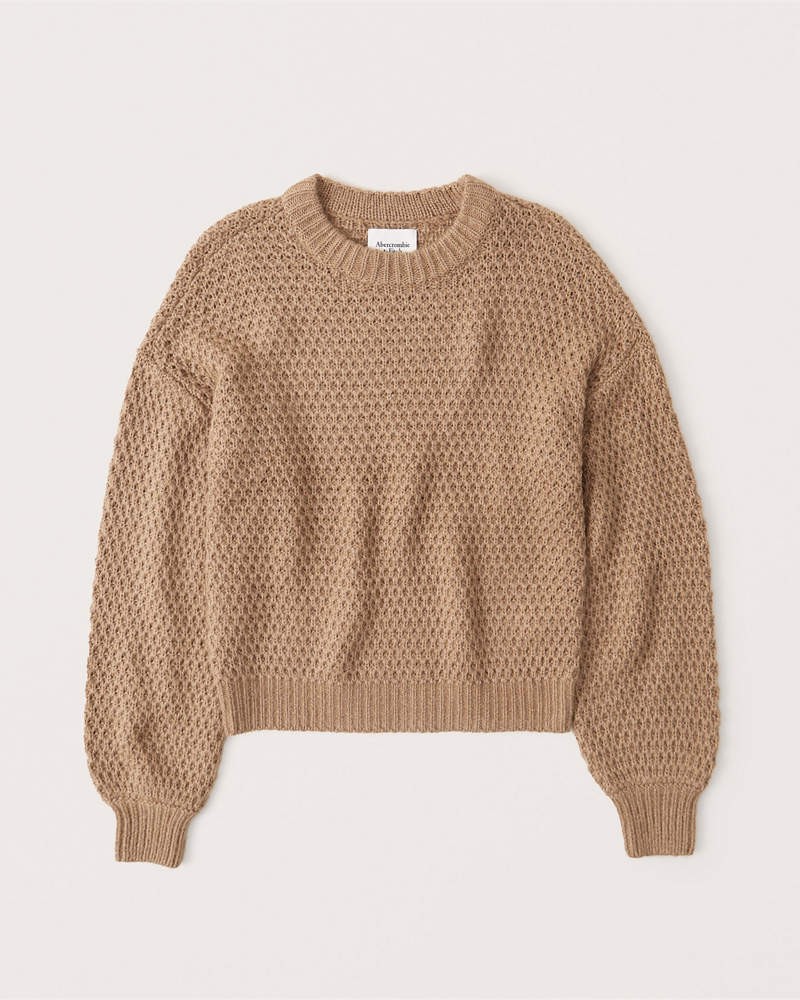 Waffle Puff Sleeve Crew Sweater | Abercrombie & Fitch (US)