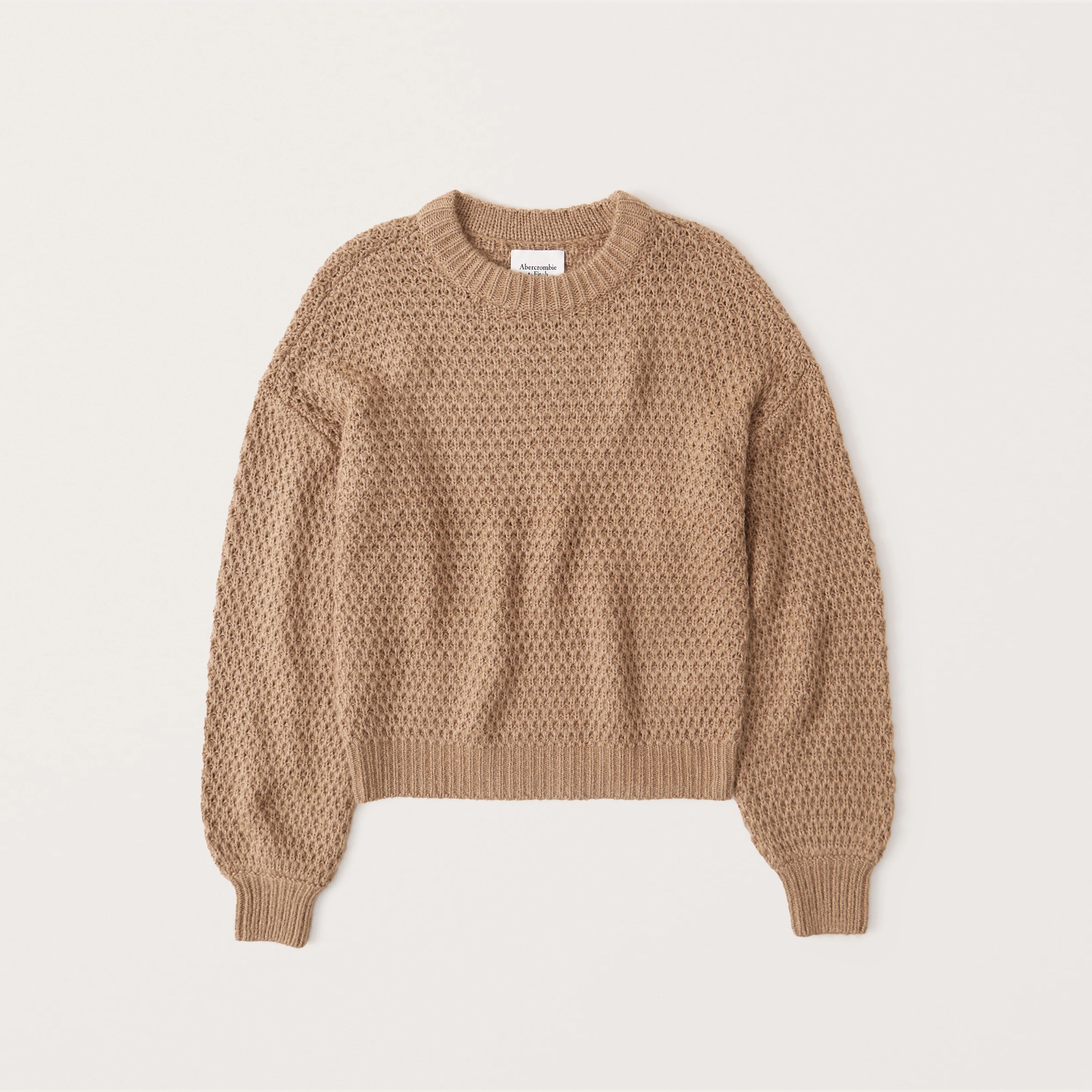 Waffle Puff Sleeve Crew Sweater | Abercrombie & Fitch (US)