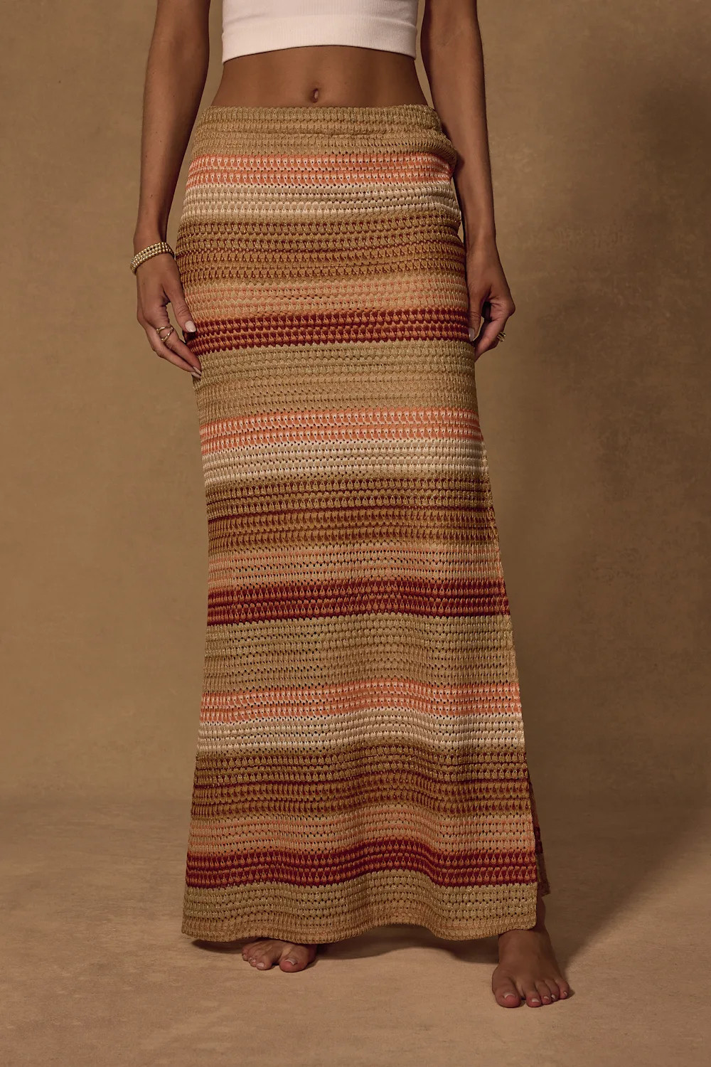 Lailey Tan Multi Striped Crochet Maxi Skirt | Lulus