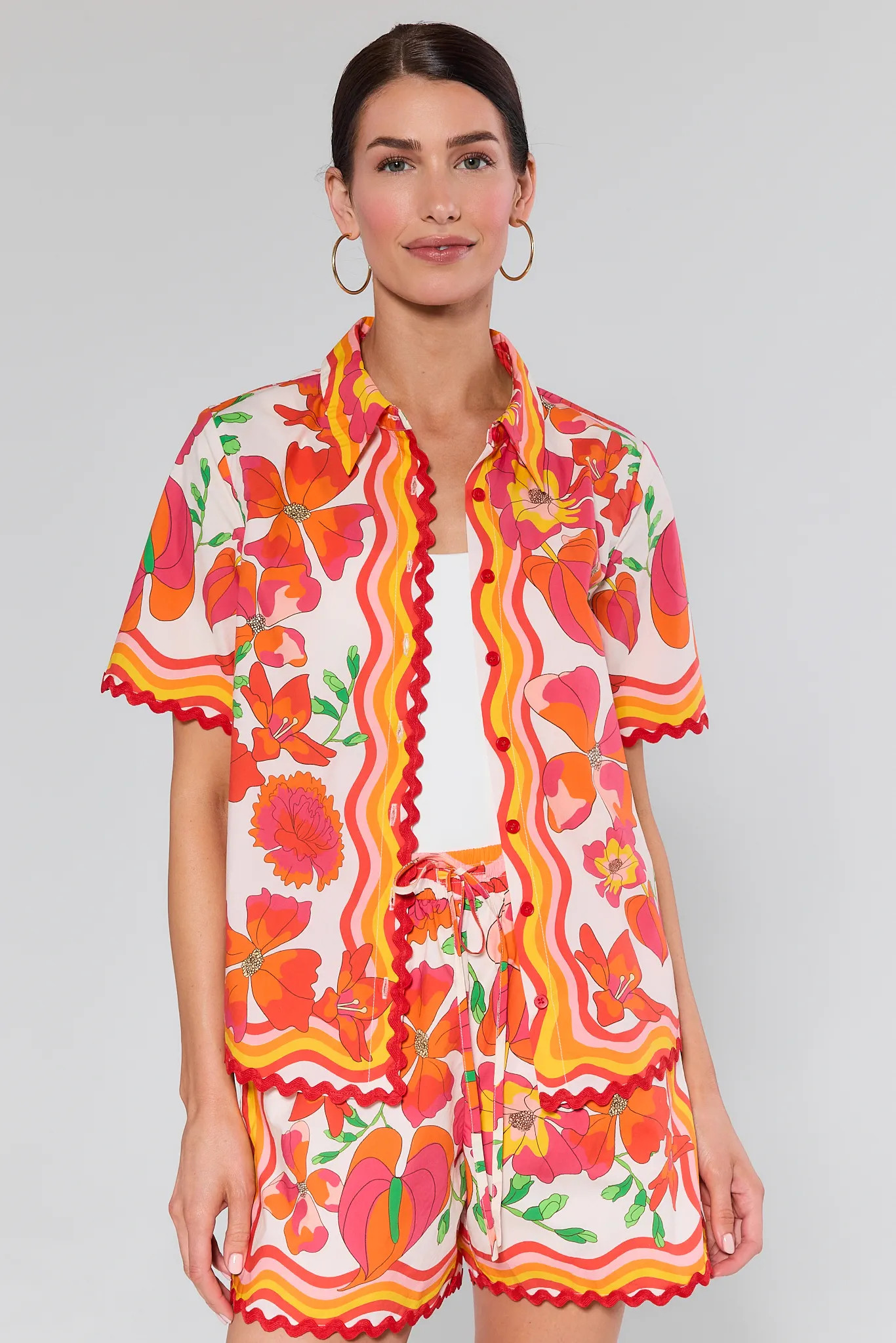Melissa Orange Printed Button Up Top | Avara