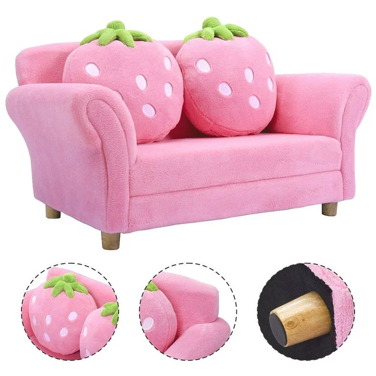 Costway Kids Sofa Strawberry Armrest Chair Lounge Couch w/2 Pillow Children Toddler Pink | Walmart (US)
