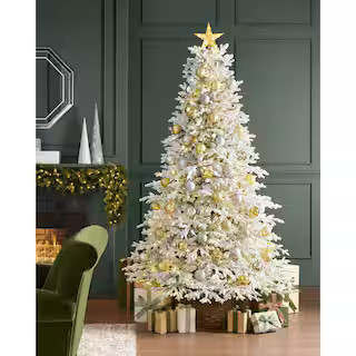 7.5 ft. Breckenridge Twinkling Adaptive Lighting Downswept Fraser Fir Flocked LED Pre-Lit Christm... | The Home Depot