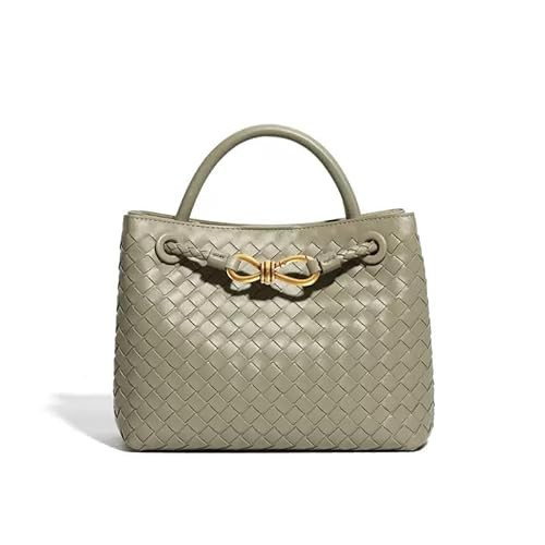 Woven Tote Bag for Women Leather Shoulder Handbag Designer Top Handle Purses, Cave Stone Green, 9.8"L x 3.9"W x 7.5"H | Amazon (UK)