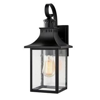 Hampton Bay Edgehill 16.25 in. 1-Light Matte Black Hardwired Outdoor Wall Lantern Sconce with Cle... | The Home Depot