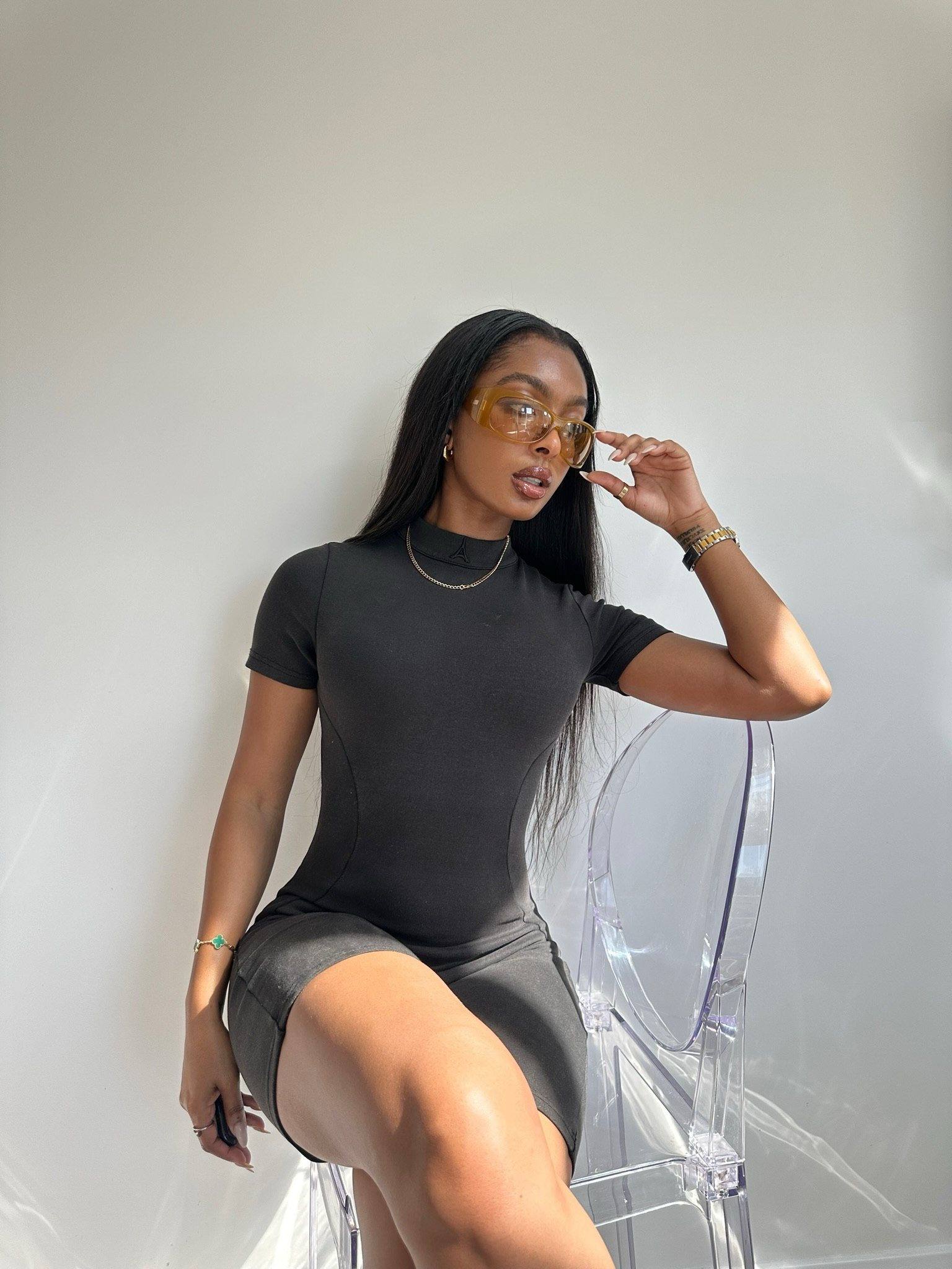 Grey playsuit, spring outfit, yellow sunglasses, casual outfit, classic style, summer outfit, holiday iurf r 

#LTKsummer #LTKstyletip #LTKuk