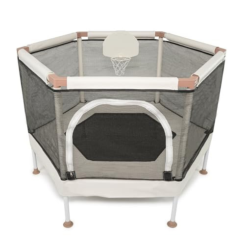 Square House Kids Trampoline, Aesthetic Indoor and Outdoor Toddler Trampoline with Safety Net, Basketball Hoop, 220lb Capacity, Ultra Safe No-Gap Design, Gifts for Boys & Girls (Sand, 4 FT) | Amazon (US)