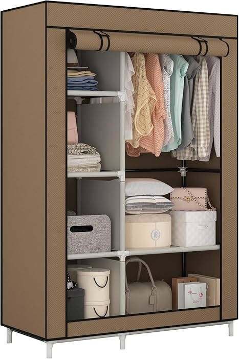Calmootey Portable Closet Organizers, Clothing Storage, Wardrobe with 6 Shelves and Hanging Rod, ... | Amazon (US)