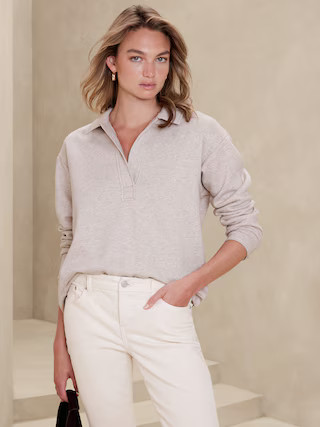 Fleece Johnny-Collar Sweatshirt | Banana Republic Factory