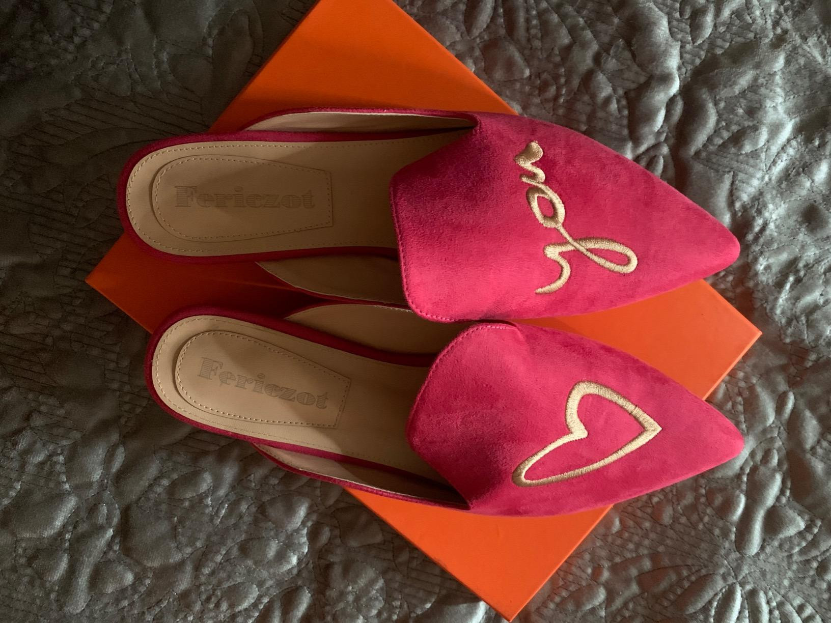 Fericzot Women's Velvet Backless Pointed Toe Slip On Loafers Flats Embroidery Mule Slippers Shoes | Amazon (US)