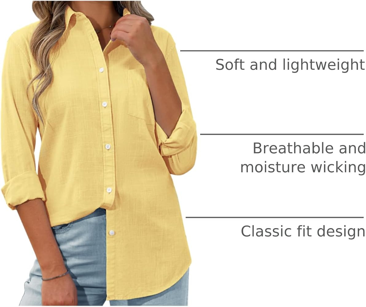 siliteelon Womens Button Down Shirt Linen Button Up Shirts for Women Long Sleeve Summer Shirt Col... | Amazon (US)