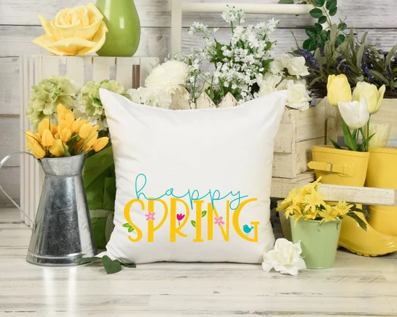 Spring Pillow Cover, Easter Pillow Case, Happy Spring Throw Pillow Cover,Easter Decor,Farmhouse P... | Etsy (US)