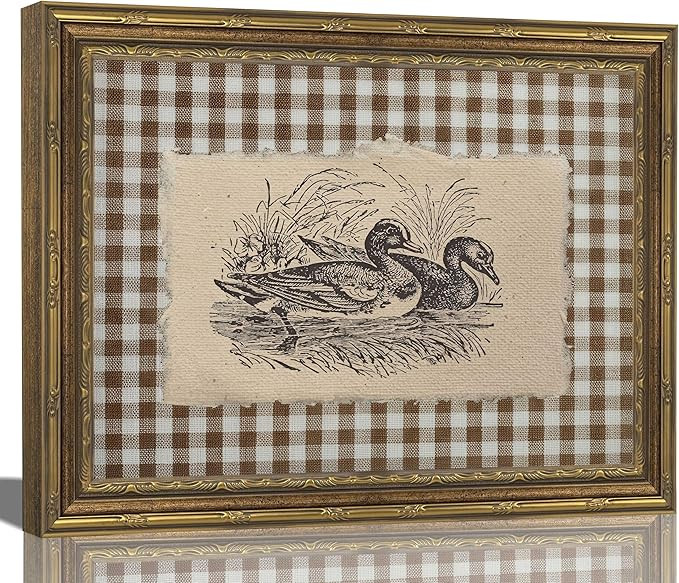 Vintage Gold Framed Wall Art Vintage Duck Wall Art Rustic Farmhouse Brown Gingham Duck Wall Decor... | Amazon (US)