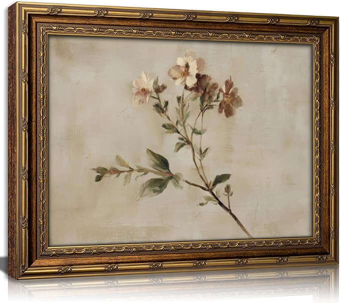 Vintage Gold Framed Wildflowers Wall Art Rustic Retro Floral Botanical Canvas Painting Picture Wa... | Amazon (US)