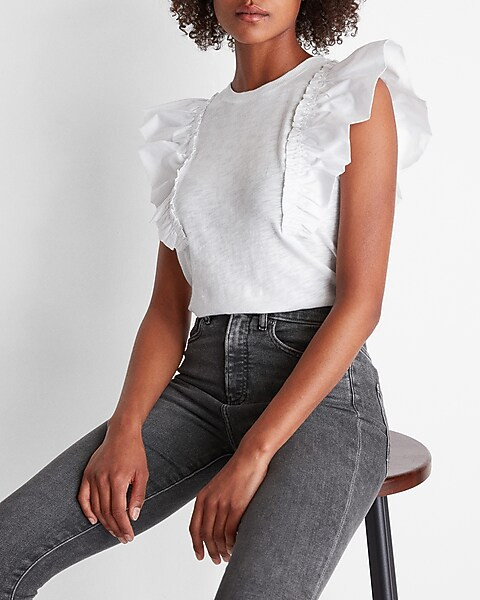 Ruffle Short Sleeve Skimming Tee | Express