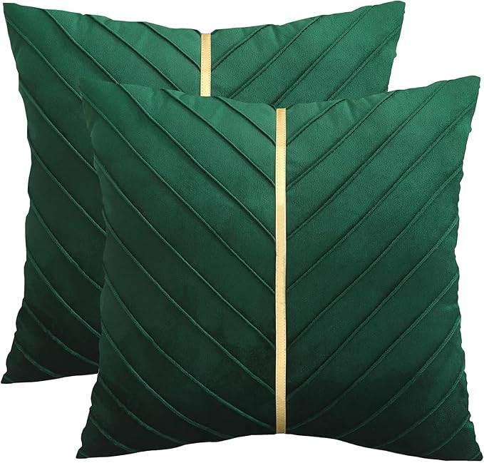 Tosleo Christmas Green Velvet Throw Pillow Covers 18x18 inch Pack of 2 with Gold Leather Home Dec... | Amazon (US)