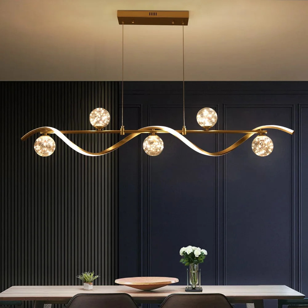 6-Light Led Linear Kitchen Island Lighting In Gold With Glass Globe Shade Dimmable | Wayfair North America