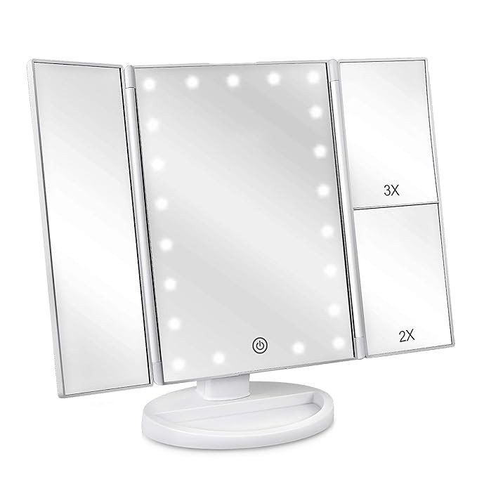 deweisn Tri-Fold Lighted Vanity Mirror with 21 LED Lights, Touch Screen and 3X/2X/1X Magnificatio... | Amazon (US)