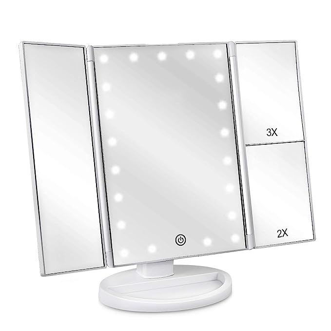 deweisn Tri-Fold Lighted Vanity Mirror with 21 LED Lights, Touch Screen and 3X/2X/1X Magnificatio... | Amazon (US)