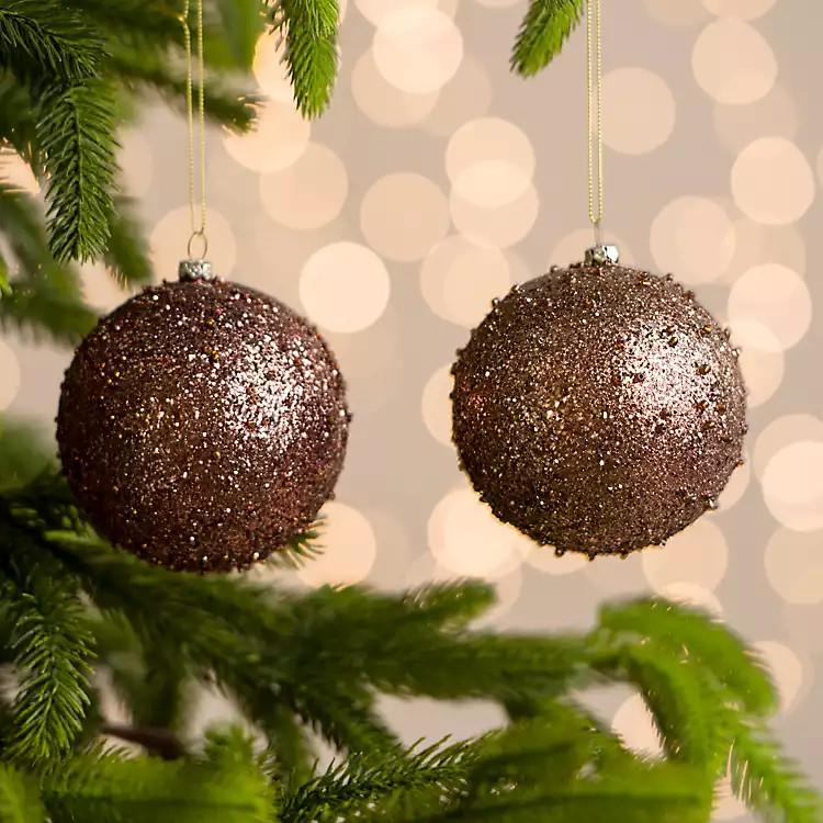 Mocha Glitter Beaded 2-pc. Ornament Set, 6 in. | Kirkland's Home
