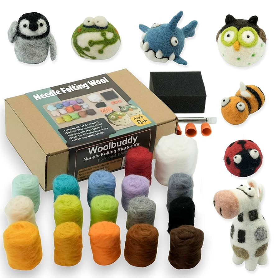 Needle Felting Starter Kit by Woolbuddy – 16 Wool Colors, Felting Foam Mat, 6 Needles, 3 Thimbl... | Amazon (CA)