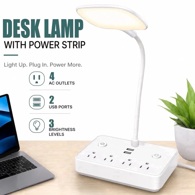BOHASHIN LED Desk Lamp with 2 USB Charging Port and 4 AC Outlets, 2 Color Temperatures and 4ft Ex... | Walmart (US)