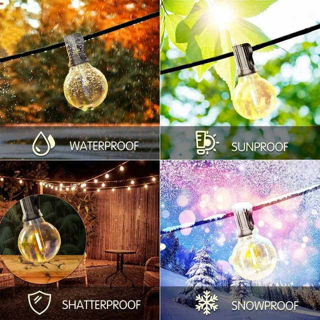 DAYBETTER 25ft Outdoor String Lights, G40 Globe Patio Lights with 12 Bulbs, Waterproof Connectabl... | Walmart (US)