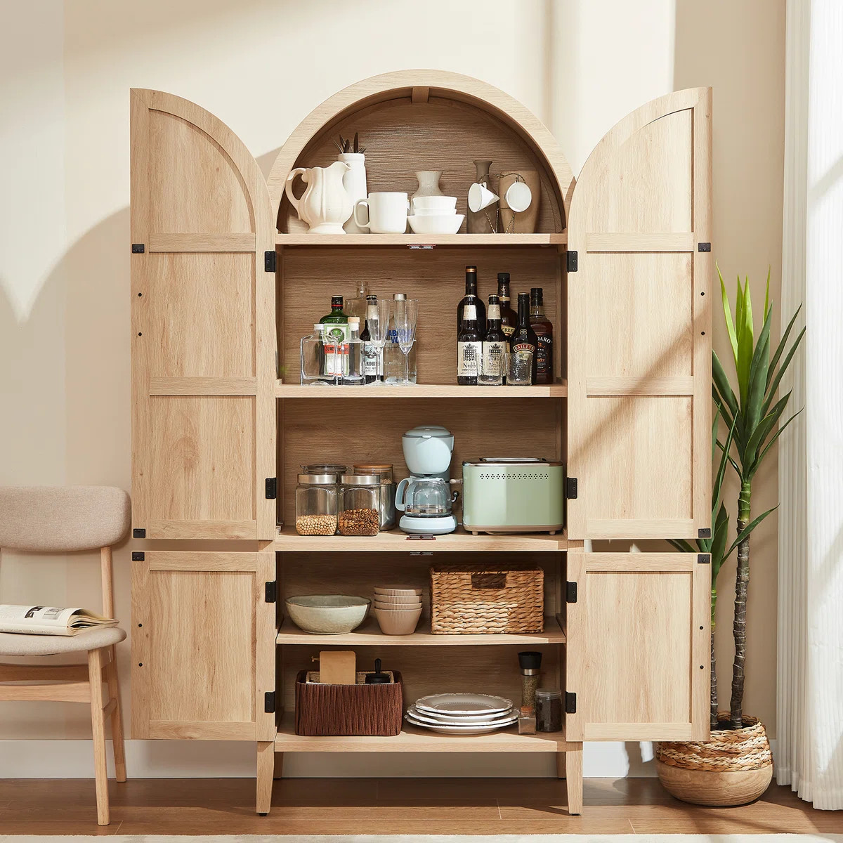 71 Inch Tall Arched Cabinet, 5-Tier Arched Kitchen Pantry Cabinet With Doors & Shelves | Wayfair North America