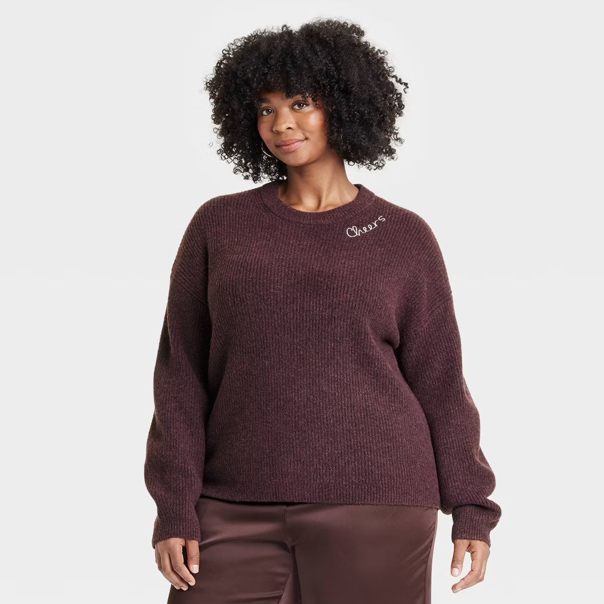 Women's Holiday Crewneck Pullover Sweater - A New Day™ Burgundy 2X | Target