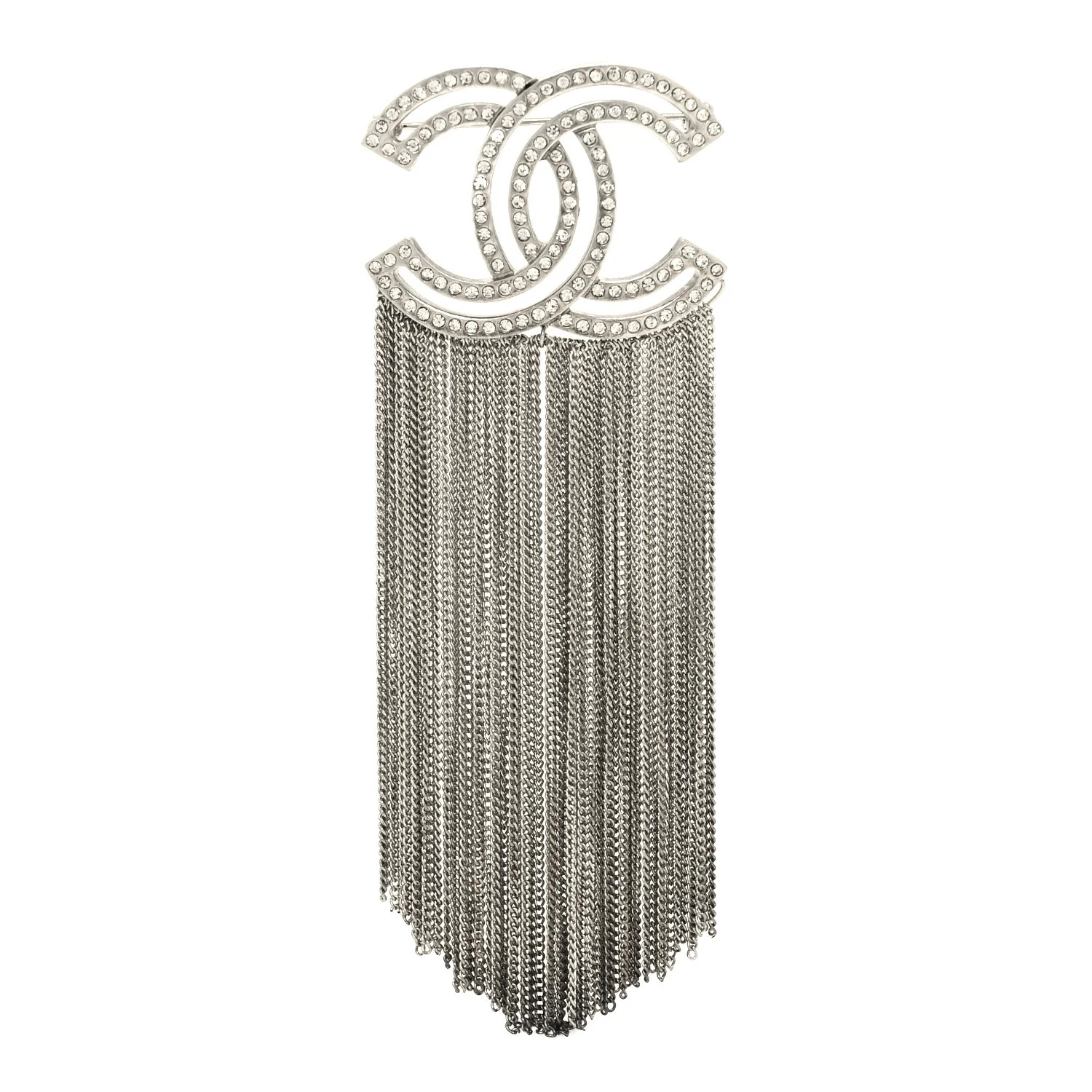 Chanel Crystal Chain Fringe CC Brooch Silver | FASHIONPHILE (US)