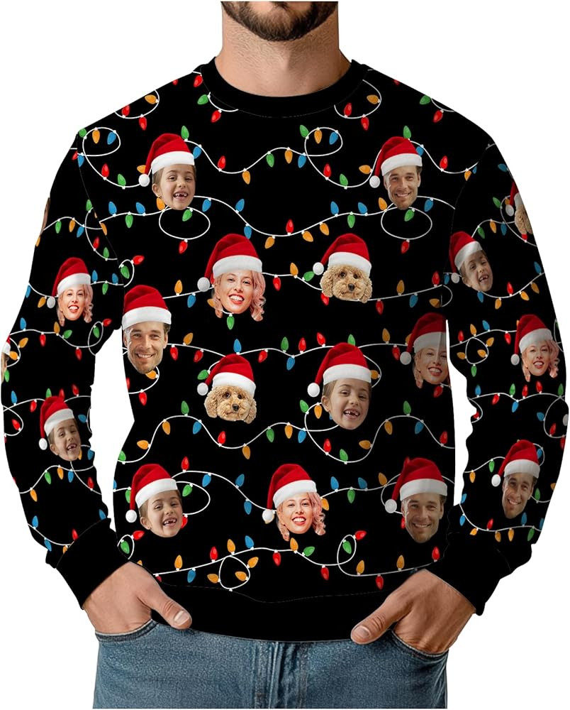Personalized Ugly Christmas Sweater Men, Custom Sweatshirt Hoodie Women Party | Amazon (US)