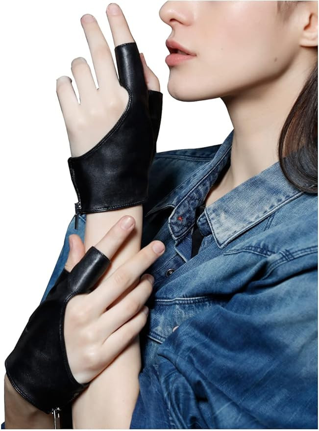 FIORETTO Womens Fingerless Leather Gloves Unlined Leather Driving Gloves Dancing Performance Punk... | Amazon (US)