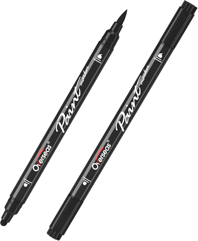 Overseas Black Acrylic Paint Markers, 2 Pack Dual Tip Paint Pens Acrylic Markers with Dot and Bru... | Amazon (US)
