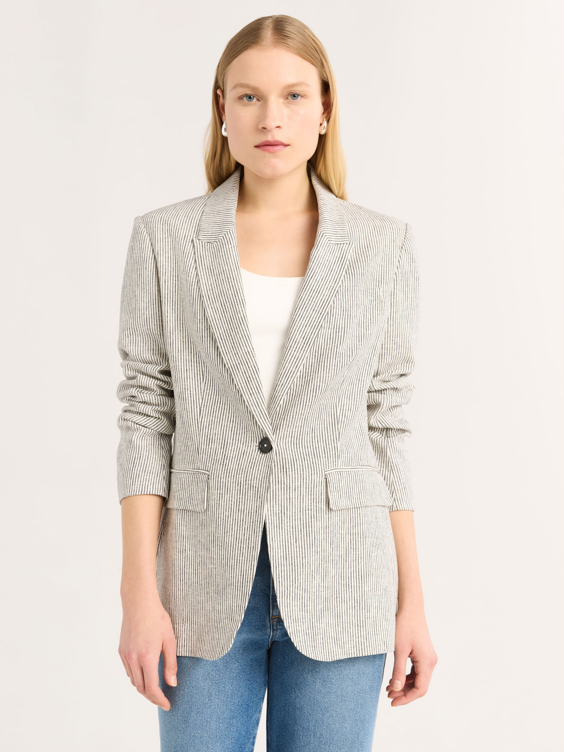 Scoop Women's and Women's Plus Ultimate One Button Linen Blend Blazer, Sizes XS-4X - Walmart.com | Walmart (US)