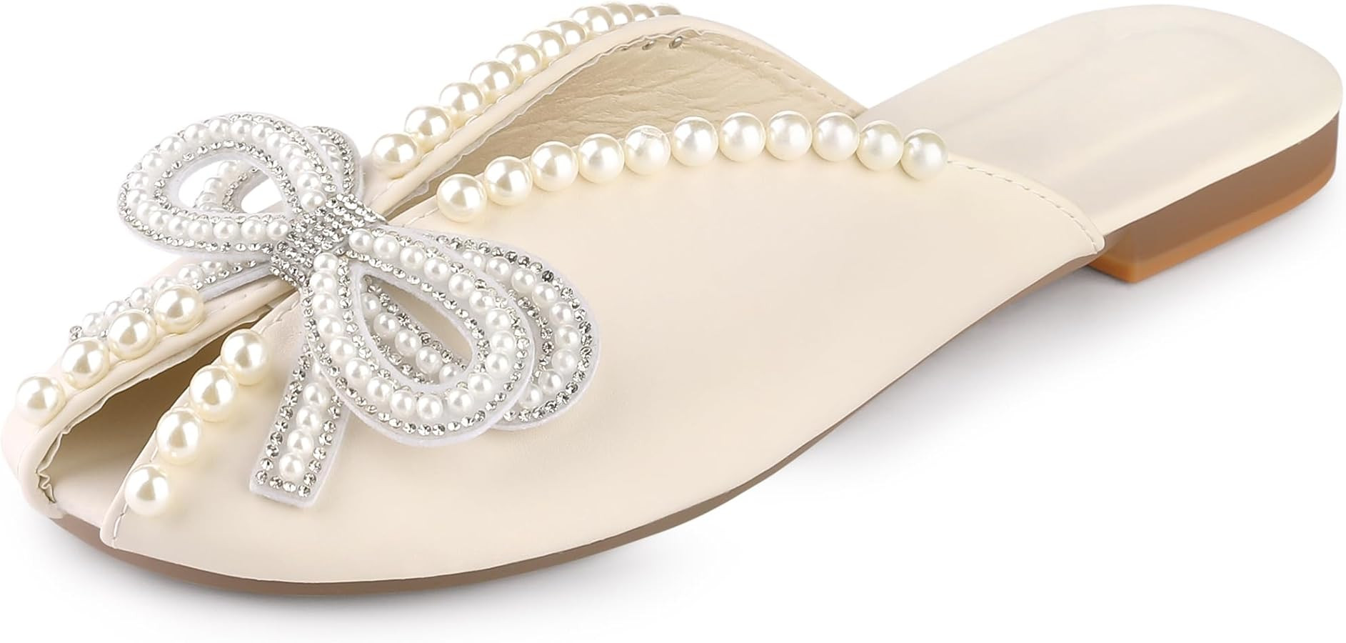 Perphy Floral Printed Peep Toe Slip on Pearl Flat Shoes Slides Mules for Women | Amazon (US)