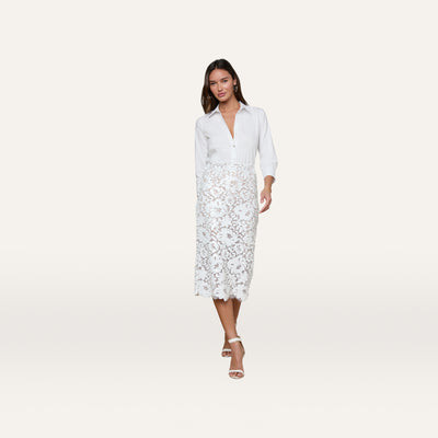 L'AGENCE Makena Sequin Pencil Skirt In White | L'Agence