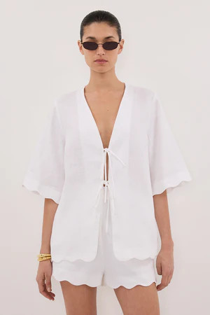 LELA WHITE SHORT SLEEVE LINEN SHIRT | DISSH