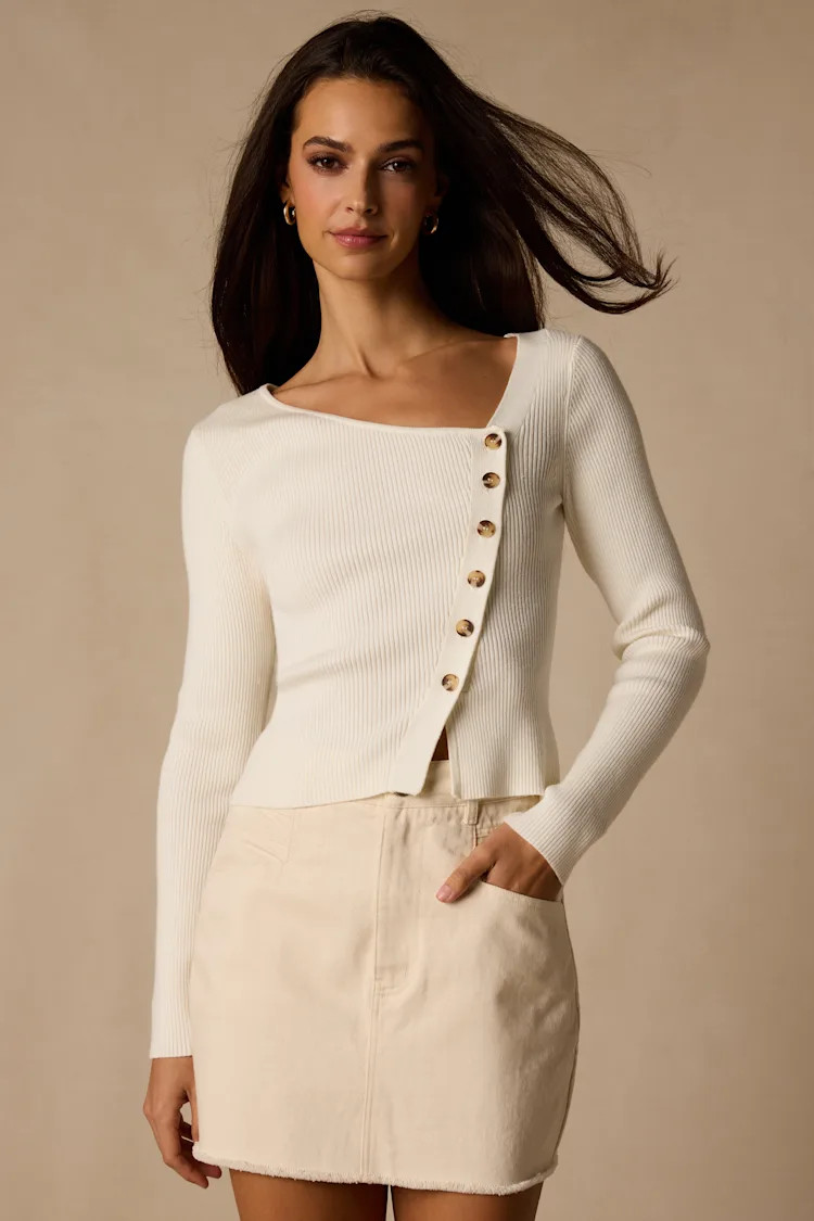 Modern Status Ivory Asymmetrical Button-Front Sweater Top | Lulus
