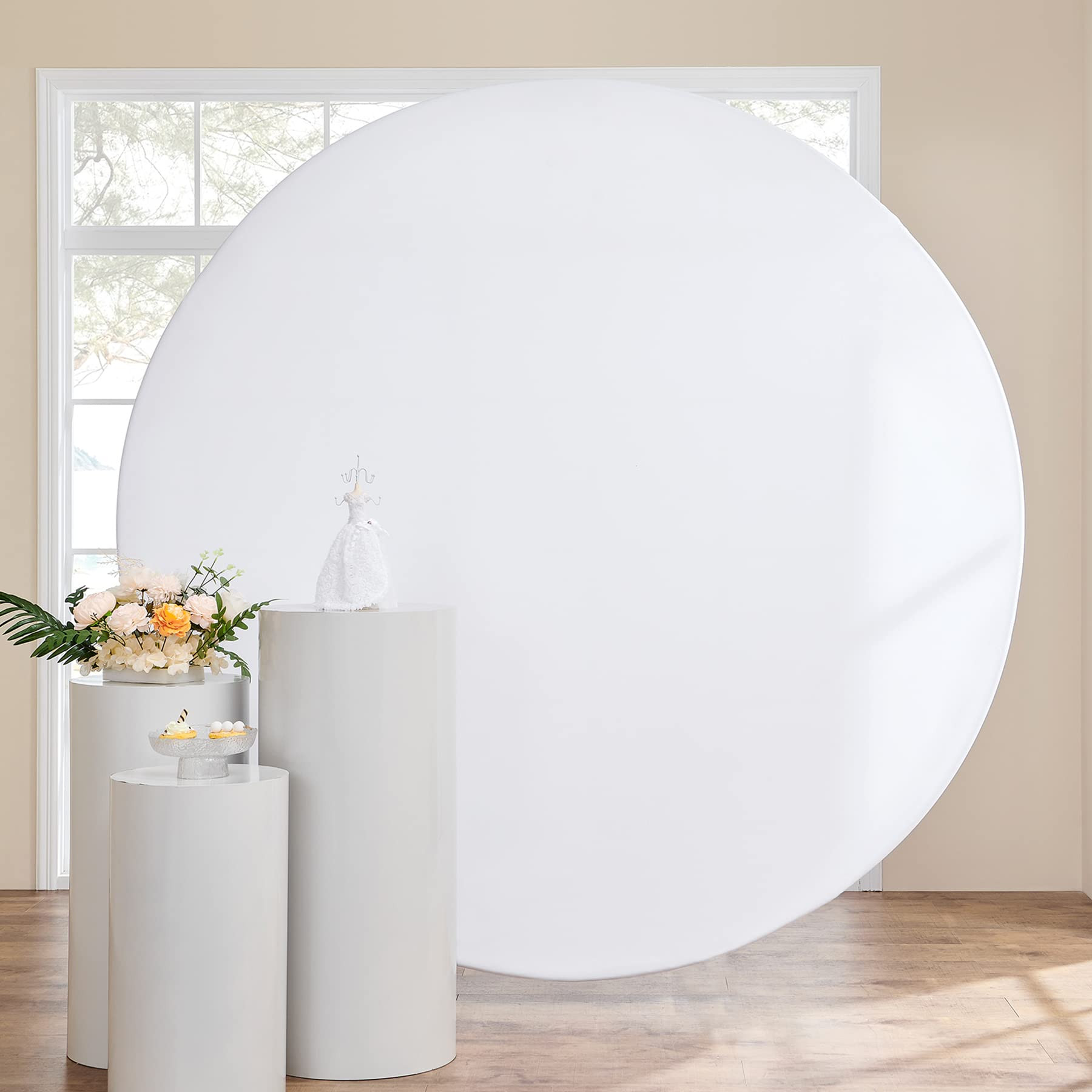 7.2 ft Wrinkle Free White Round Backdrop Covers for 7/7.2ft Circle Arch Stand, Circle Background ... | Amazon (US)