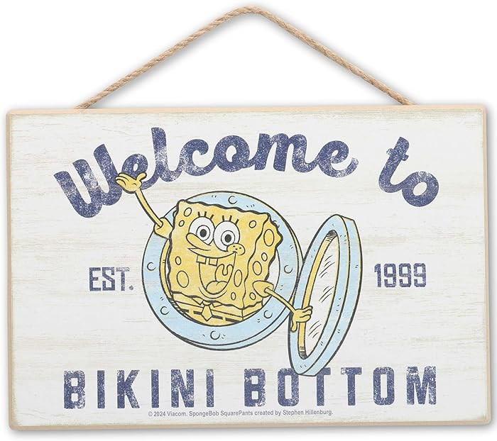 SpongeBob SquarePants Nautical Welcome to Bikini Bottom Hanging Wood Wall Decor - Fun SpongeBob S... | Amazon (US)